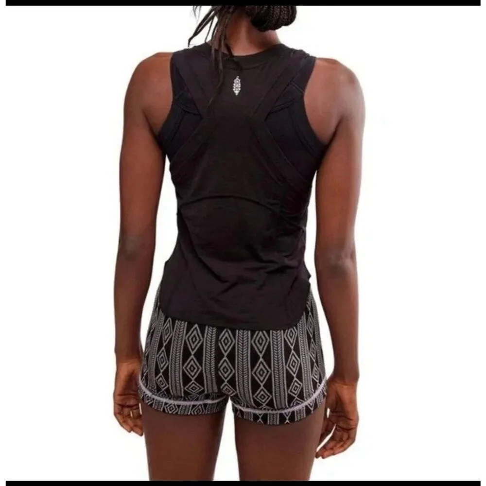 Free People Movement Silver Lining Tempo Tank Top Womens XS Black Fitted Stretch